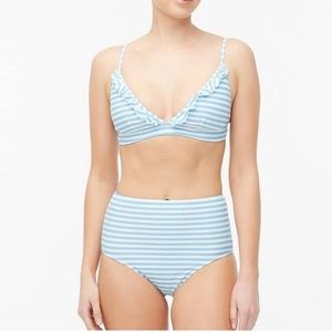 J crew white light blue ruffle bathing suit top